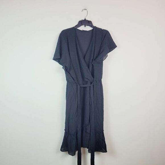 City Chic Womens Plus XL 22 Black Tranquil Flounce Dress NWT W85